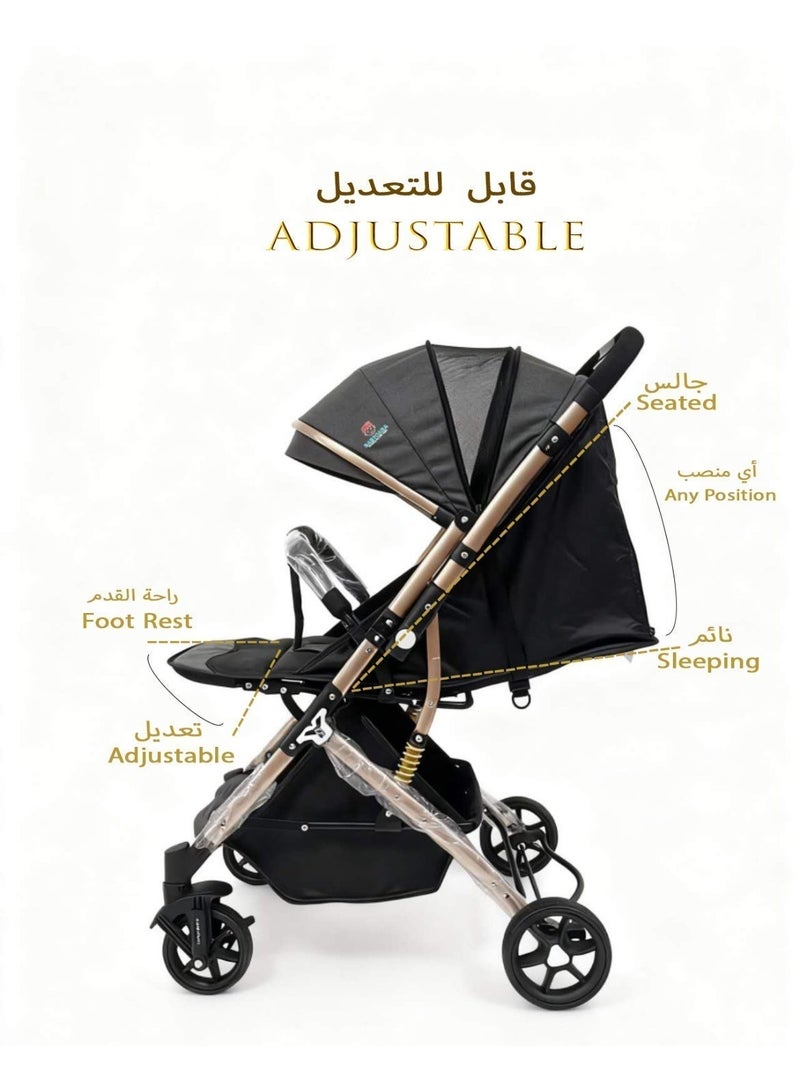 BABYCARA Ultra Lightweight Baby Stroller Folding Travel – One Hand Fold, 2-Way Facing, Gold Frame/Grey - Image 3